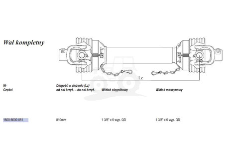 Wał  Weasler 849Nm (Lz=810mm, Lmax=1110mm)