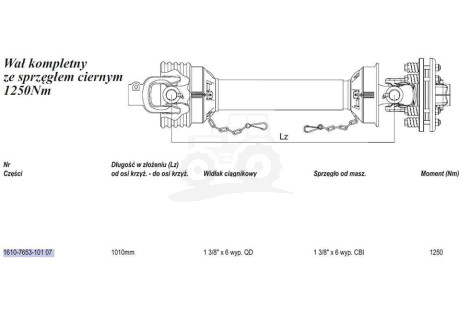Wał Weasler 1250Nm (Lz1010mm-Lmax1418mm) cierna tarcz