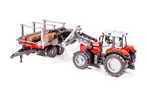 Traktor Massey Ferguson 7480 z ładowaczem czołowym, przyczepą do drzewa