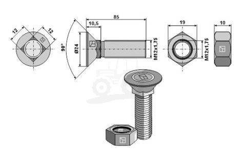 ŚRUBA Z PŁASKIM ŁBEM M12X85 (PODSADZENIE KWADRATOWE) IND
