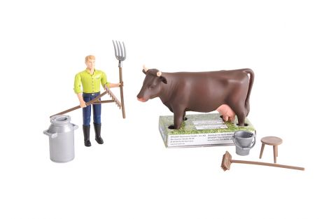 Zetstaw Farmerski: krowa , figurka farmera i akcesoria