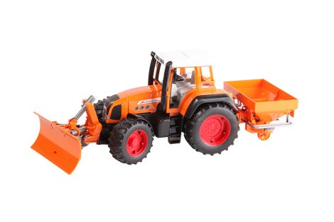 Traktor Fendt Favorit 926 w kolorze pomarańczowym z pługiem śnieżnym i solarką