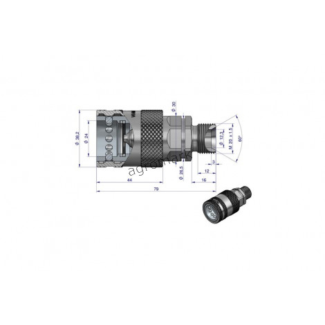 Szybkozłącze hydrauliczne gniazdo M20x1,5 gwint zewnętrzny EORO PUSH-PULL