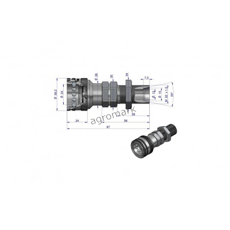 Szykozłącze hydrauliczne gniazdo long M22x1,5 gwint zewnętrzny EURO