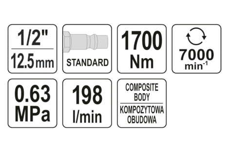 Klucz pneumatyczny 1/2 1700Nm KOMPOZYT