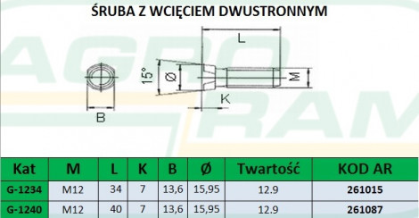 ŚRUBA Z NAKRĘTKĄ M12X34 12.9 (Z WCIĘCIEM DWUSTRONNYM) PREMIUM