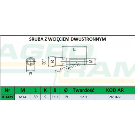 ŚRUBA Z NAKRĘTKĄ M14X40 12.9 (30 STOPNI) (Z WCIĘCIEM DWUSTRONNYM) PREMIUM