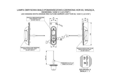 Lampa obrysowa biało-pomarańczowo-czerwona wisząca