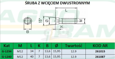 ŚRUBA Z NAKRĘTKĄ M12X34 12.9 (Z WCIĘCIEM DWUSTRONNYM) PREMIUM