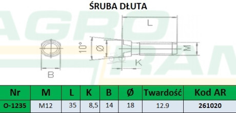 ŚRUBA Z NAKRĘTKĄ M12X35 12.9 (Z WCIĘCIEM DWUSTRONNYM) PREMIUM